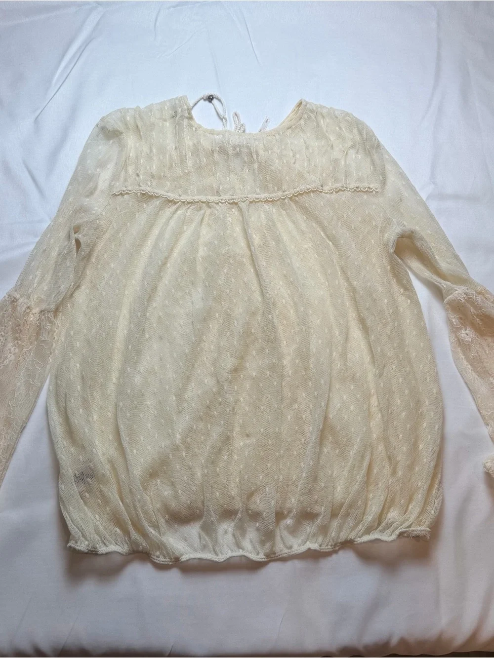 Free People Cream Sheer Tie-Front Blouse
